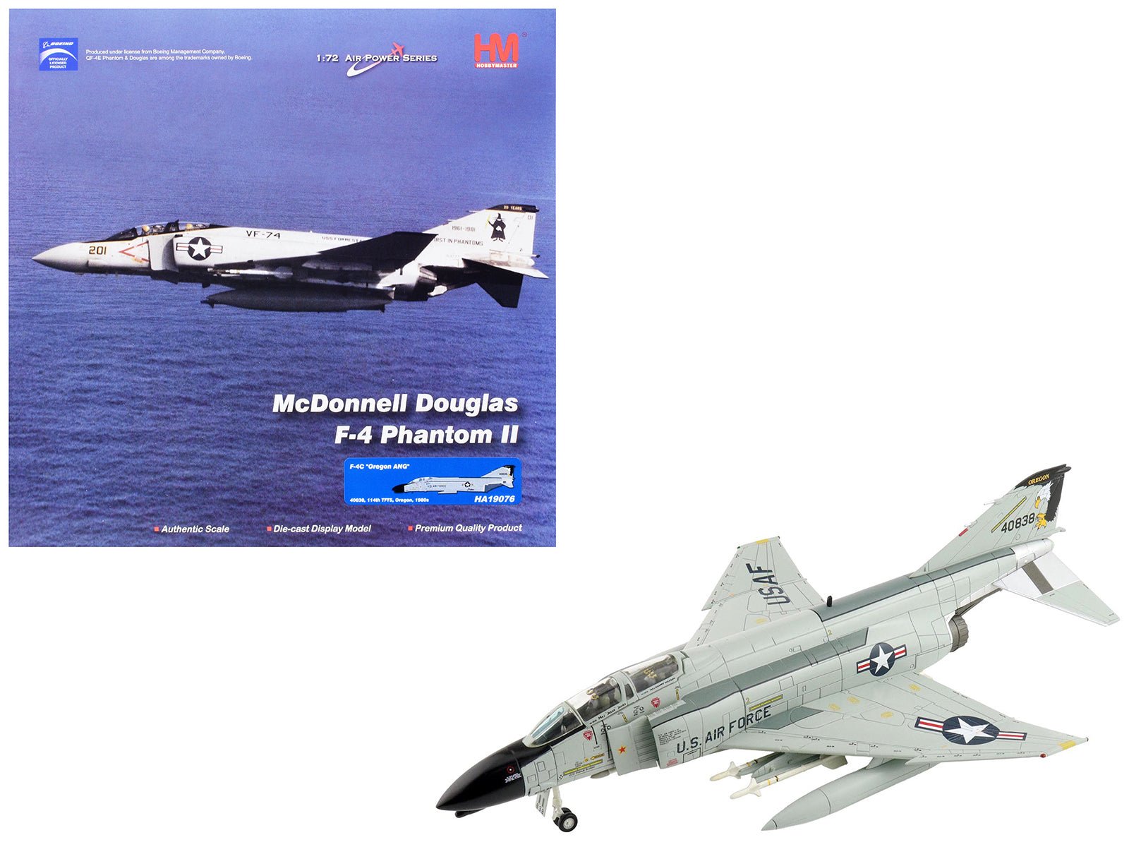 McDonnell Douglas F-4C Phantom II Fighter-Bomber Aircraft "40838 114th Tactical Fighter Training Squadron Oregon Air National Guard" (1980) United States Air Force "Air Power Series" 1/72 Diecast Model by Hobby Master  free shipping USA