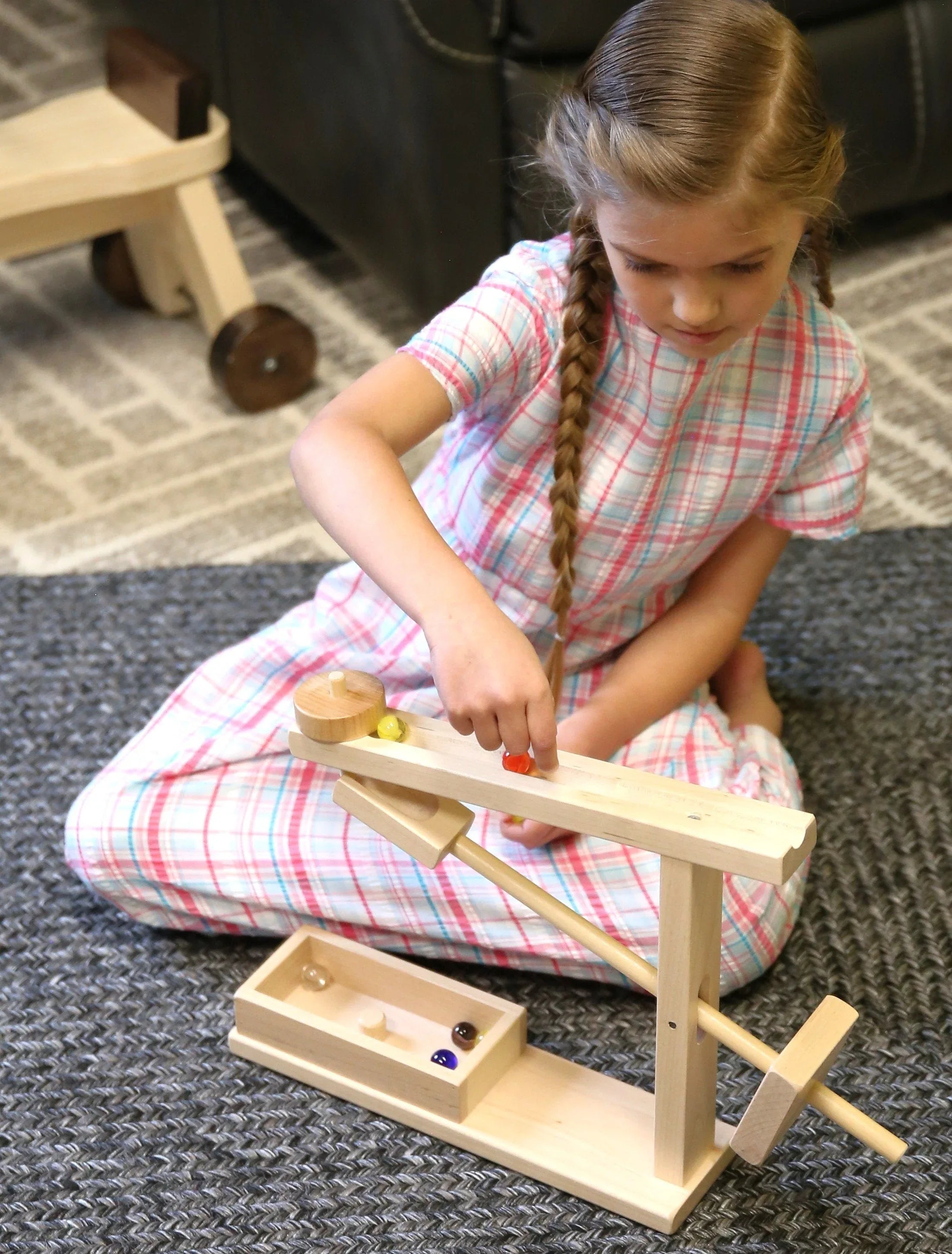 Amish-Made Wooden Marble Roller Machine Toy, Child-Safe Maple/Walnut Finish - BIG FRENCHIES