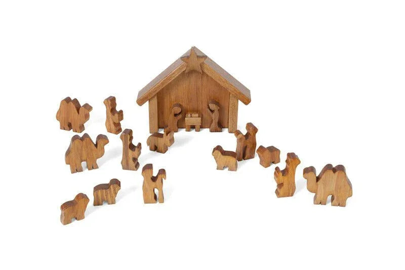 AmishToyBox.com Wooden Nativity Manger Scene Set, 14 Pieces - BIG FRENCHIES
