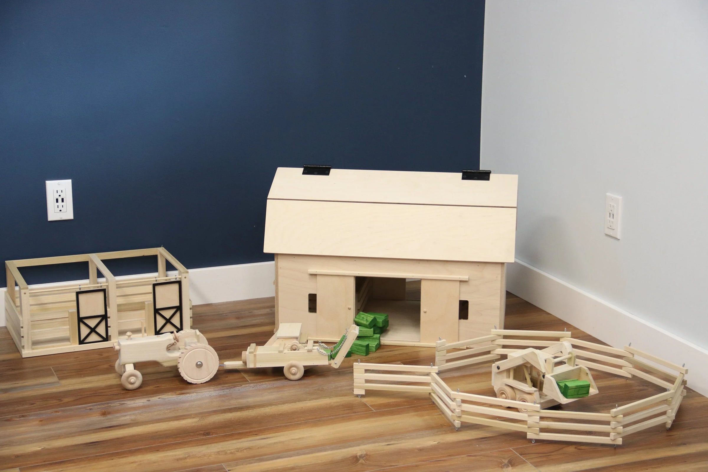 Amish-Made Large Wooden Hip-Roof Barn Toy, Unfinished - BIG FRENCHIES