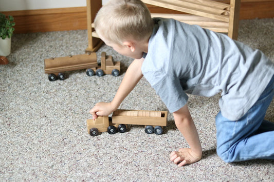 Wooden Barrel Truck Toy With Removable Wood Barrels, Child-Safe Harvest Stain Finish - BIG FRENCHIES