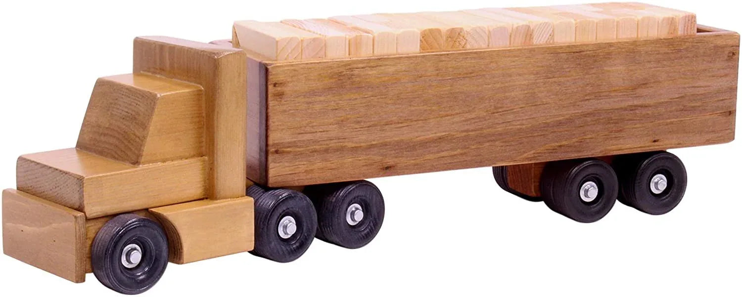 Large Semi Truck and Trailer Wooden Toy Set - with 30 Building Blocks - BIG FRENCHIES
