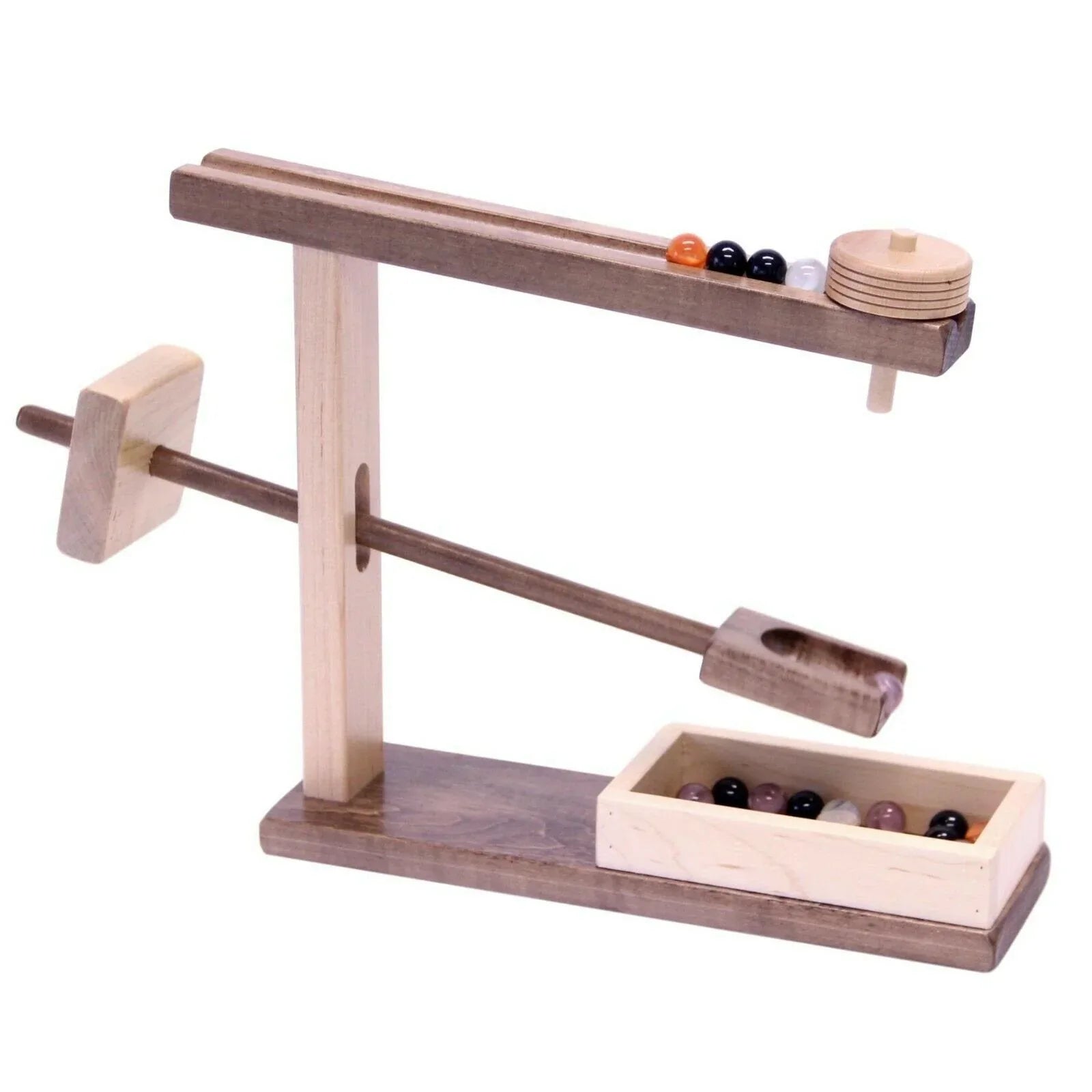Amish-Made Wooden Marble Roller Machine Toy, Child-Safe Maple/Walnut Finish - BIG FRENCHIES