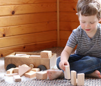 Amish-Made Wooden Toddler Pull Wagon Toy with Wood Building Blocks - BIG FRENCHIES
