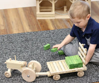 Amish-Made Wooden Toy Tractor & Hay Wagon Set with Hay Bales - BIG FRENCHIES