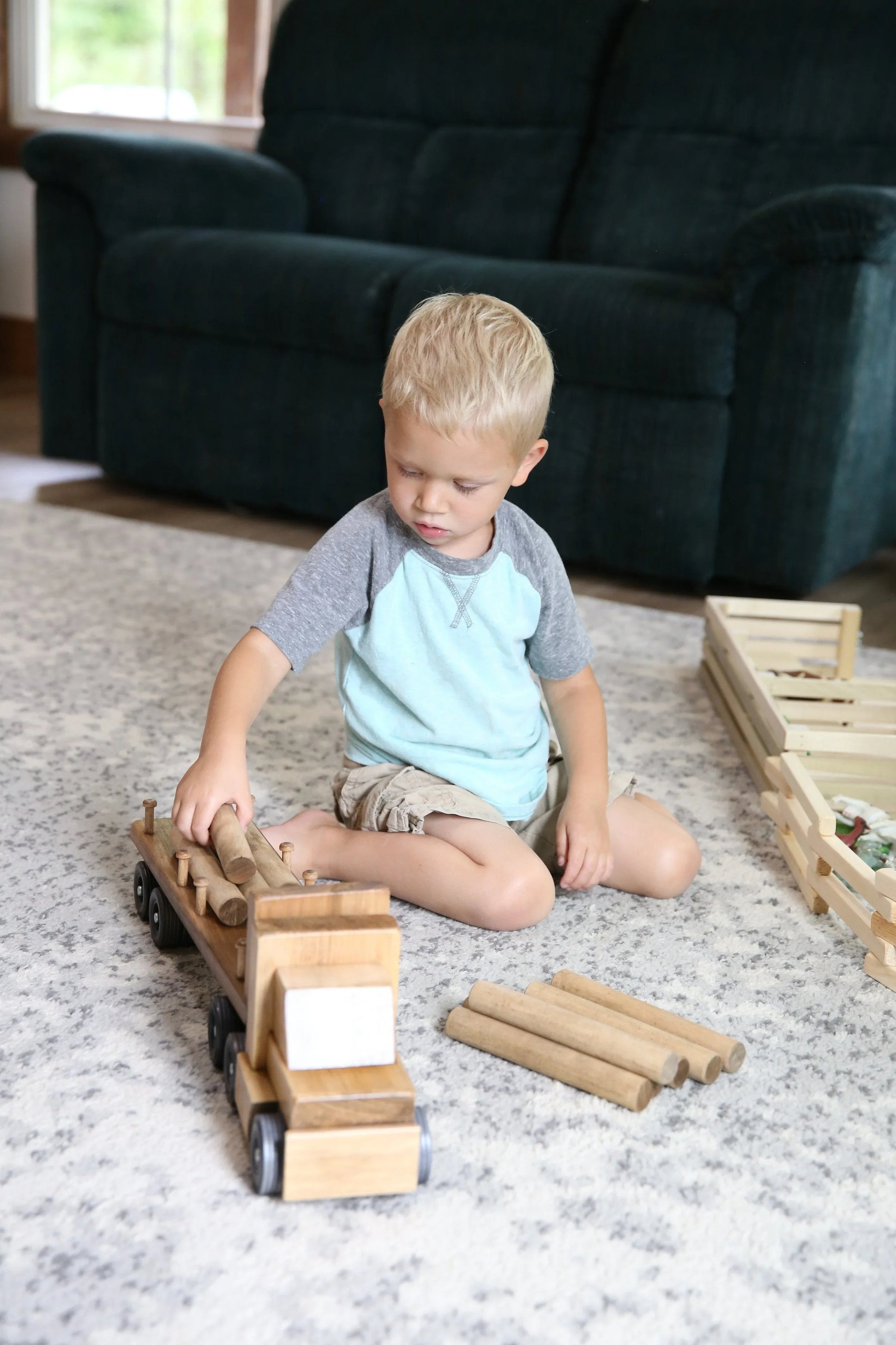 Amish-Made Wooden Log Semi Truck Toy, With Removable Logs - BIG FRENCHIES