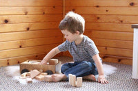 Amish-Made Wooden Toddler Pull Wagon Toy with Wood Building Blocks - BIG FRENCHIES