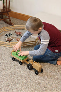 Amish-Made Wooden Toy Tractor and Wagon Set with Hay Bales - BIG FRENCHIES