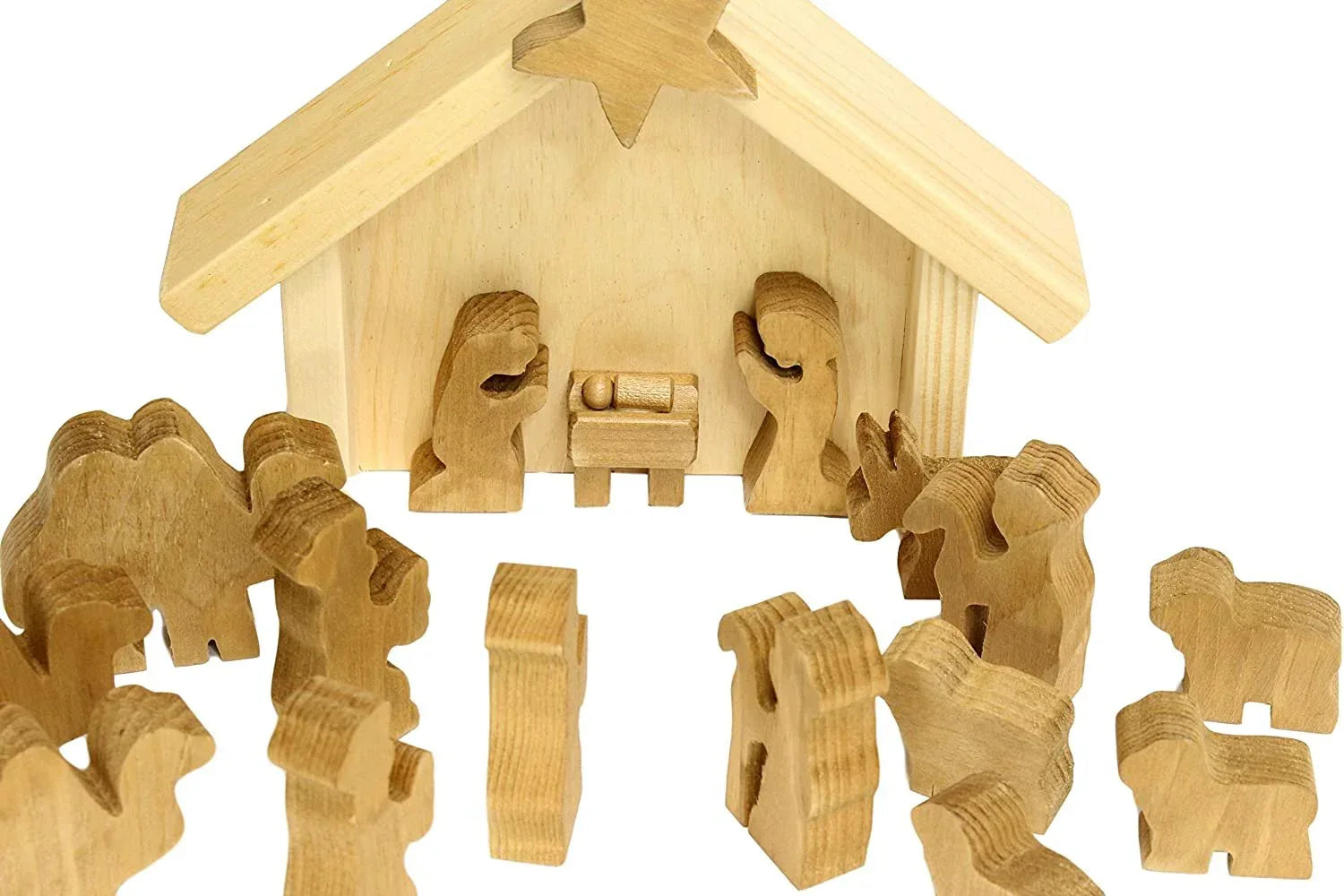 AmishToyBox.com Wooden Nativity Manger Scene Set, 14 Pieces - BIG FRENCHIES