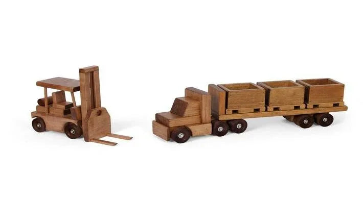 Large Wooden Truck & Bin Trailer with Forklift Toy Set, Amish-Made - BIG FRENCHIES