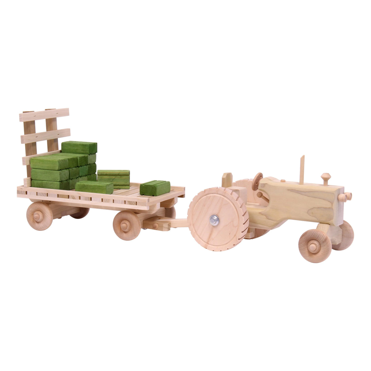 Amish-Made Wooden Toy Tractor & Hay Wagon Set with Hay Bales - BIG FRENCHIES