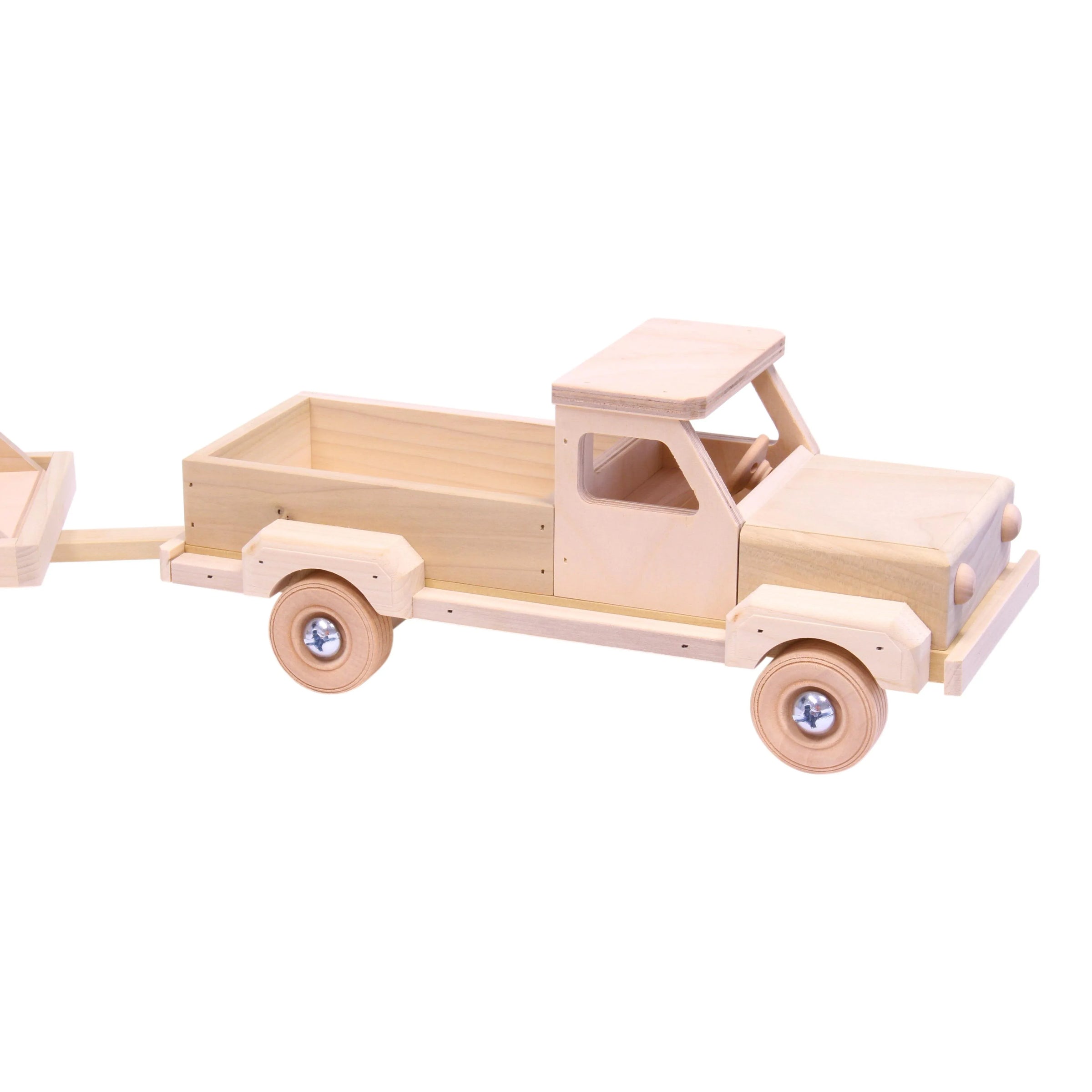 Wooden Toy Pickup Truck and Flatbed Trailer with Skidloader Set - BIG FRENCHIES