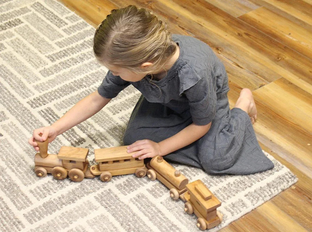 Wooden Toy Train Play Set, 24" Long, Kid-Safe Finish, Amish-Made - BIG FRENCHIES