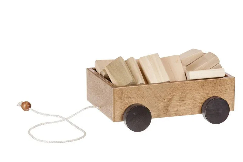 Amish-Made Wooden Toddler Pull Wagon Toy with Wood Building Blocks - BIG FRENCHIES
