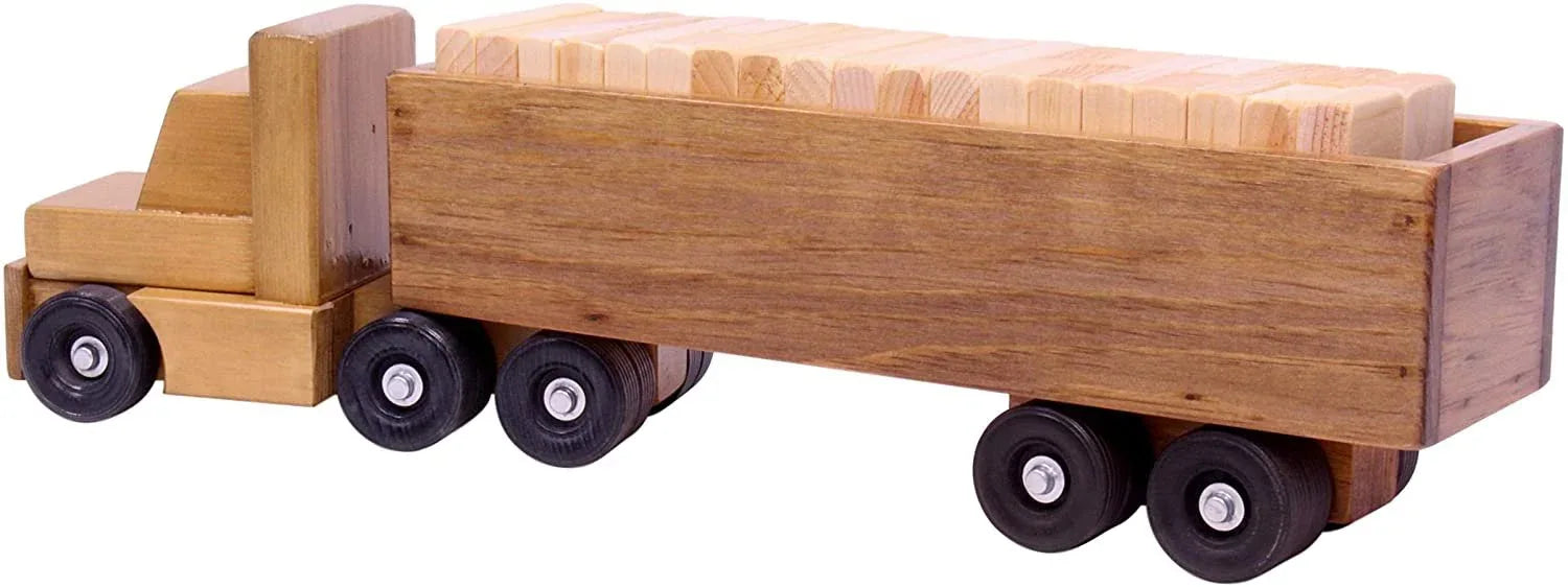 Large Semi Truck and Trailer Wooden Toy Set - with 30 Building Blocks - BIG FRENCHIES