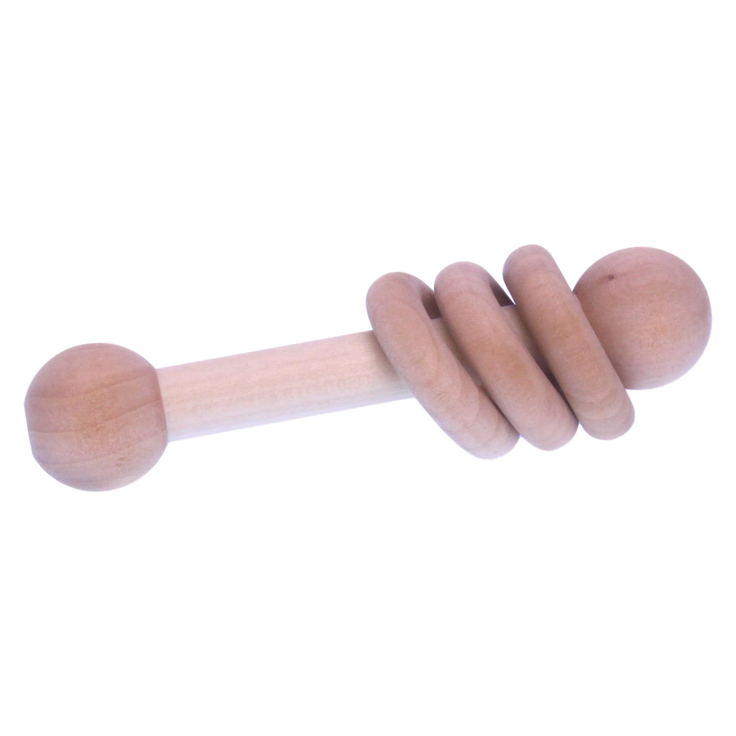 Amish-Made Wooden 3-Ring Baby Rattle Toy - Unfinished Wood - 3-4" Long - BIG FRENCHIES