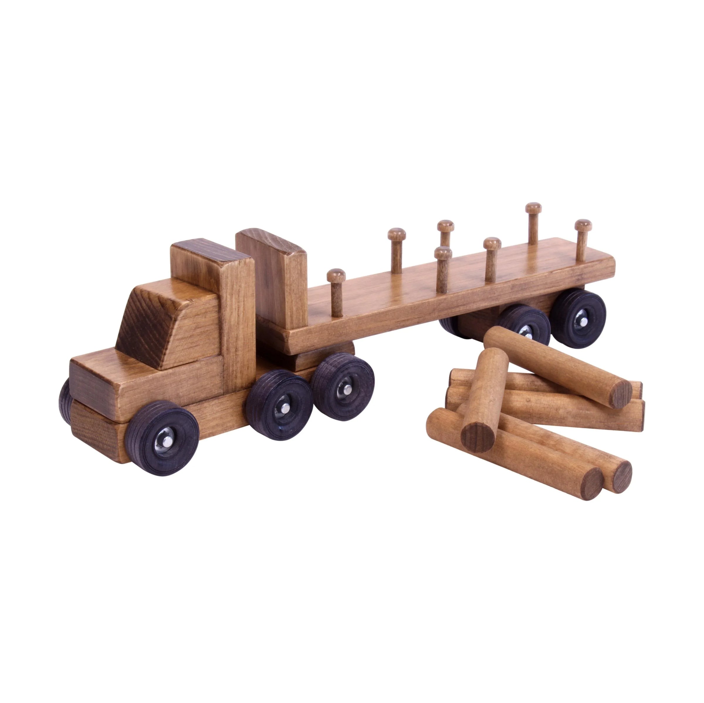 Amish-Made Wooden Log Semi Truck Toy, With Removable Logs - BIG FRENCHIES
