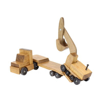 Large Wooden Toy Truck & Low Boy Flatbed Trailer with Excavator Set - BIG FRENCHIES
