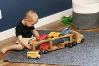 Wooden Car-Carrier Semi Truck and Trailer Toy Set with 6 Cars - BIG FRENCHIES