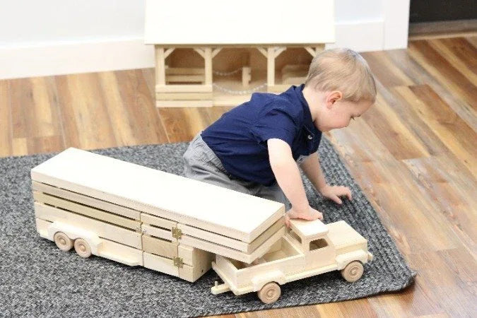 Amish-Made Wooden Toy Pickup and Gooseneck Trailer Set - BIG FRENCHIES