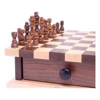 Deluxe Chess/Checkers Wooden Game Board Set - with Pullout Drawer - BIG FRENCHIES