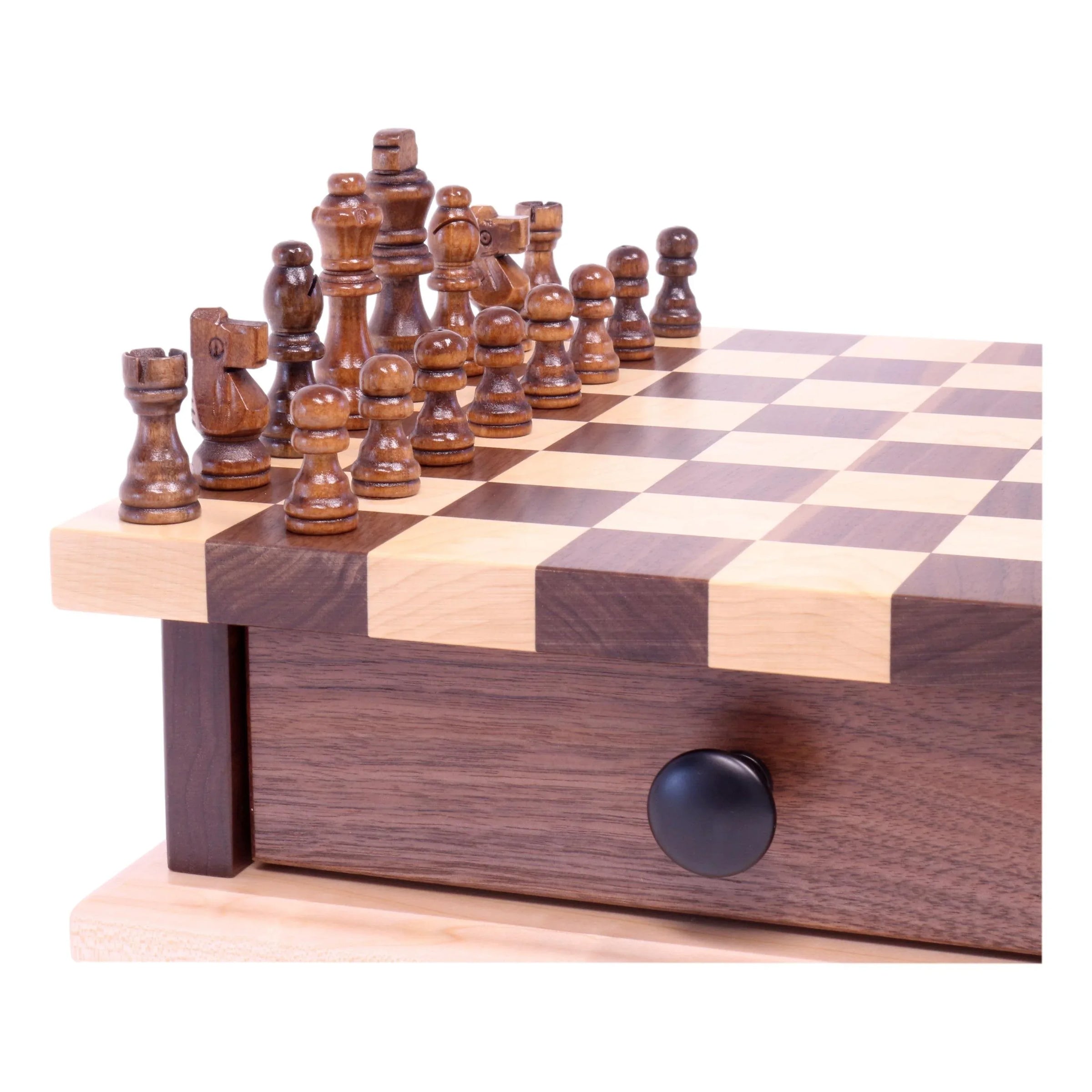 Deluxe Chess/Checkers Wooden Game Board Set - with Pullout Drawer - BIG FRENCHIES