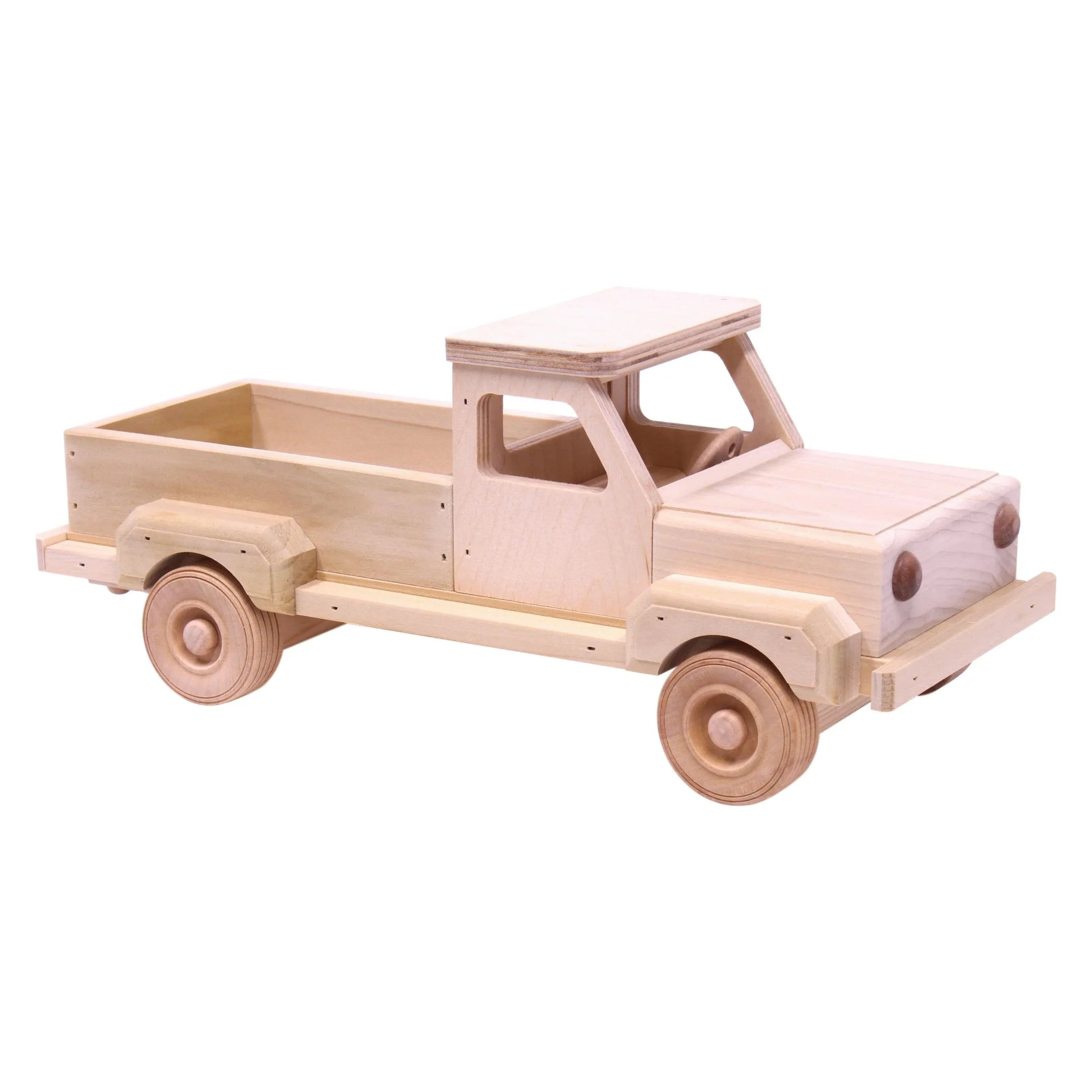 Amish-Made Wooden Pickup Truck Toy with Hitch, Unfinished - BIG FRENCHIES