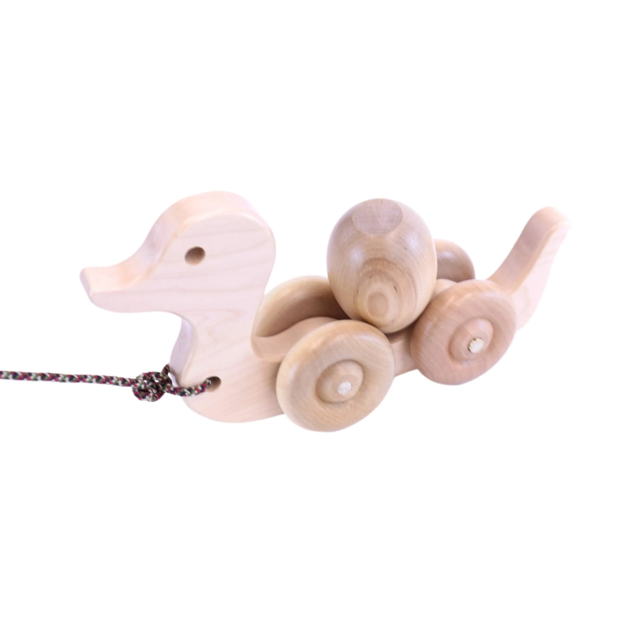 Wooden Duck Pull Toy for Toddlers, Rolling Wheels and Rotating Egg - BIG FRENCHIES