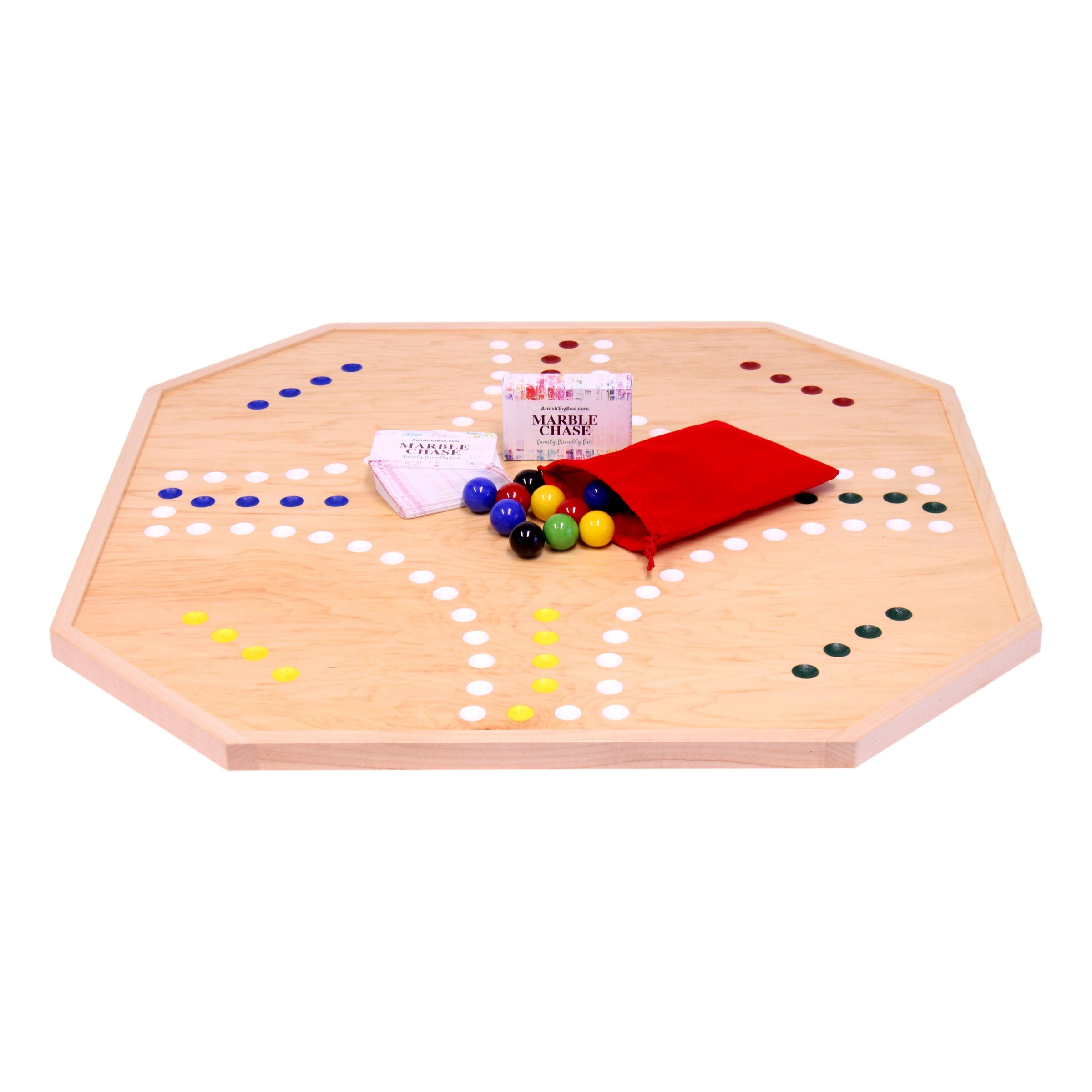 Wooden Marble Chase Board Game Set - 25" Wide Board - Double-Sided