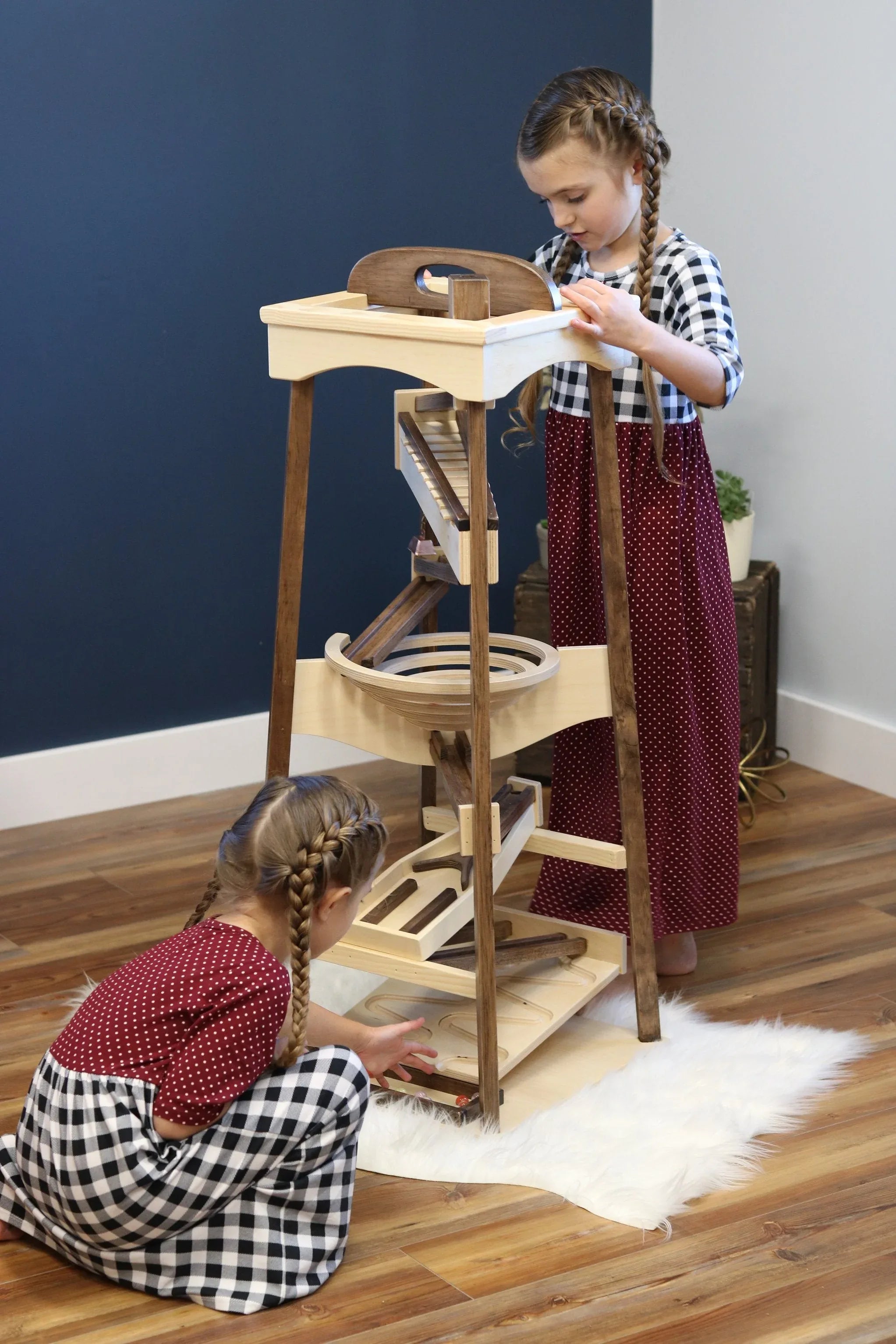 Pyramid Marble Tower Run Wooden Toy, 39" High, Marbles Included - BIG FRENCHIES