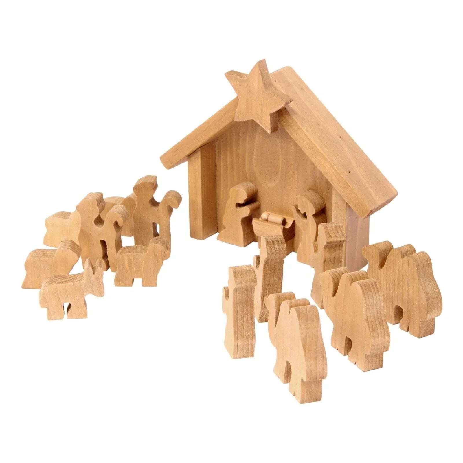 AmishToyBox.com Wooden Nativity Manger Scene Set, 14 Pieces - BIG FRENCHIES