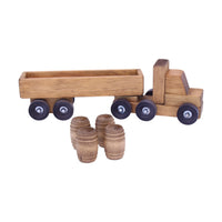 Wooden Barrel Truck Toy With Removable Wood Barrels, Child-Safe Harvest Stain Finish - BIG FRENCHIES