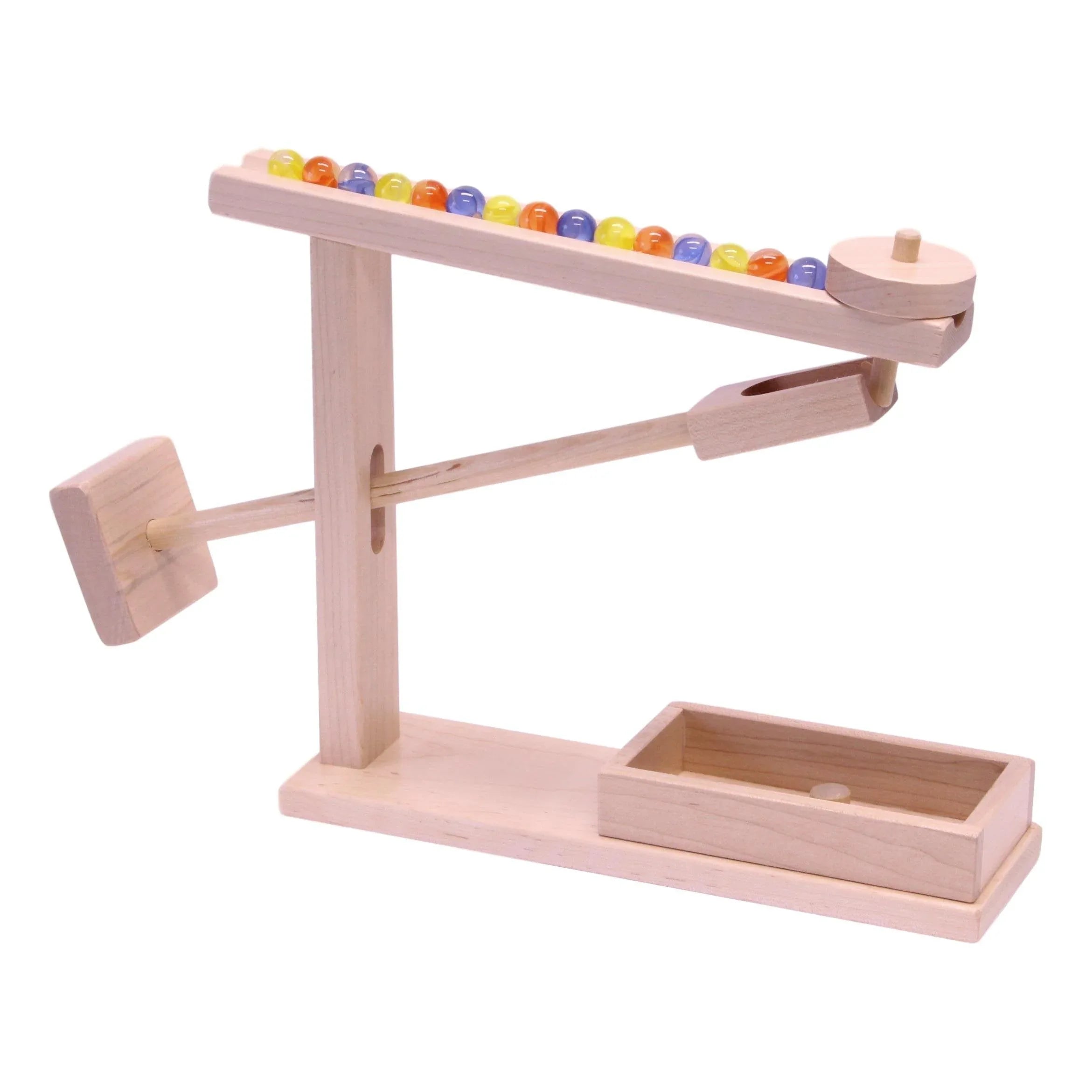 Amish-Made Wooden Marble Roller Machine Toy, Child-Safe Maple/Walnut Finish - BIG FRENCHIES