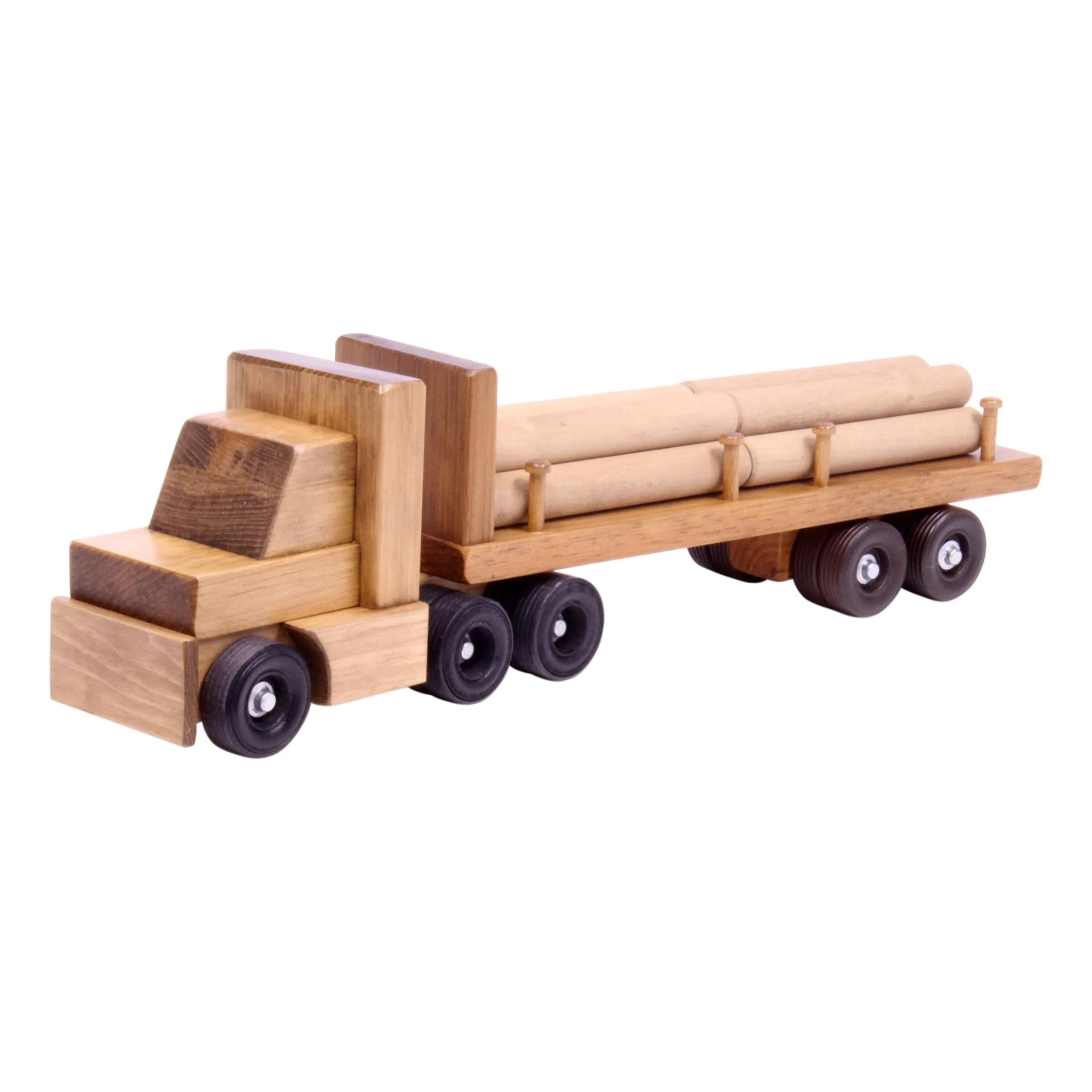 Amish-Made Wooden Log Semi Truck Toy, With Removable Logs - BIG FRENCHIES