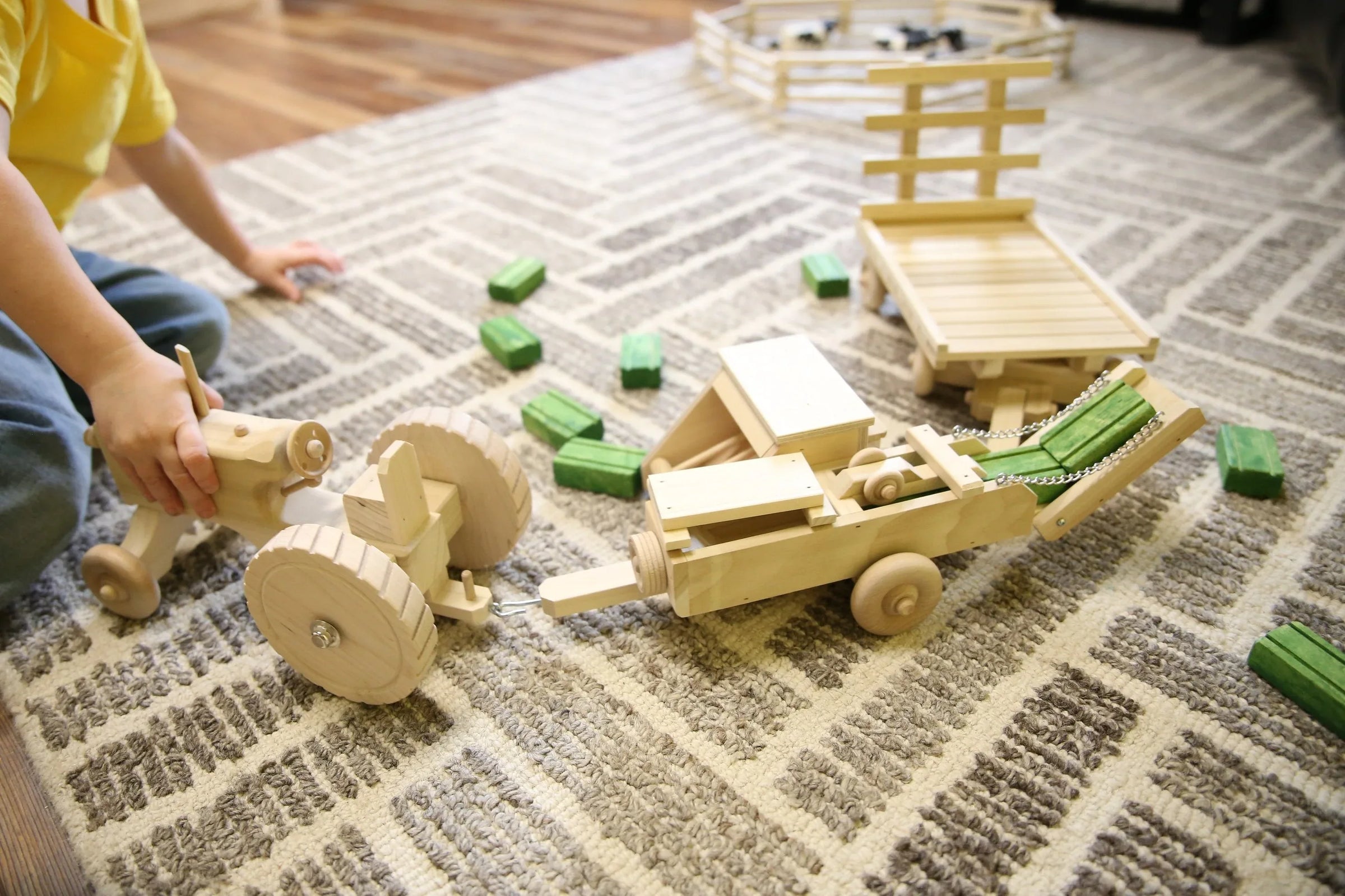 Little Farmer Hay Baling Toy Set - Wooden Toy Tractor, Hay Baler, Hay Wagon and 16 Hay Bales - BIG FRENCHIES