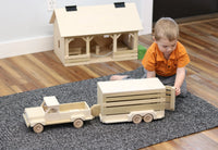 Amish-Made Wooden Pickup & Horse Trailer Toy Set, Unfinished - BIG FRENCHIES