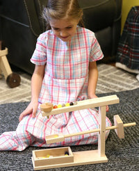 Amish-Made Wooden Marble Roller Machine Toy, Child-Safe Maple/Walnut Finish - BIG FRENCHIES