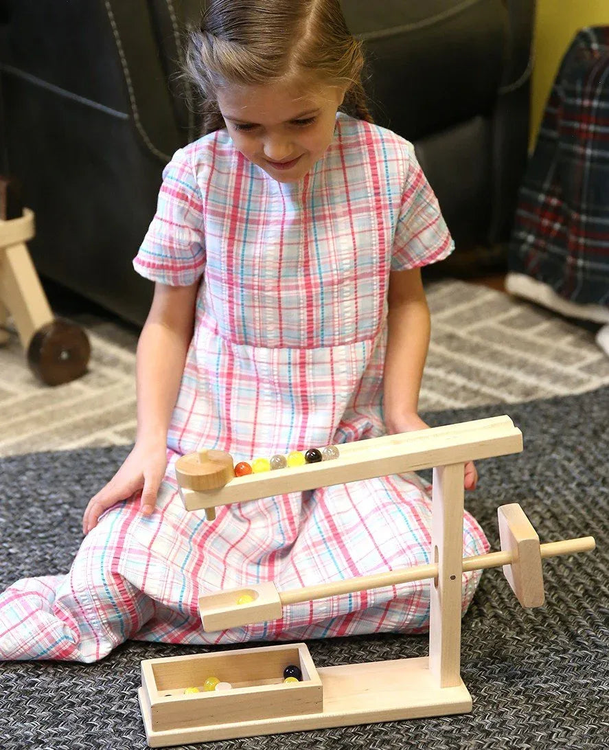 Amish-Made Wooden Marble Roller Machine Toy, Child-Safe Maple/Walnut Finish - BIG FRENCHIES