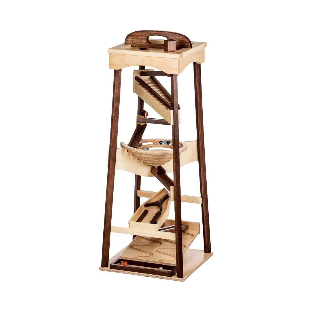 Pyramid Marble Tower Run Wooden Toy, 39" High, Marbles Included - BIG FRENCHIES
