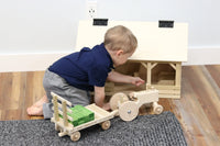 Amish-Made Wooden Toy Tractor & Hay Wagon Set with Hay Bales - BIG FRENCHIES