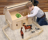 Amish-Made Large Wooden Hip-Roof Barn Toy, Unfinished - BIG FRENCHIES