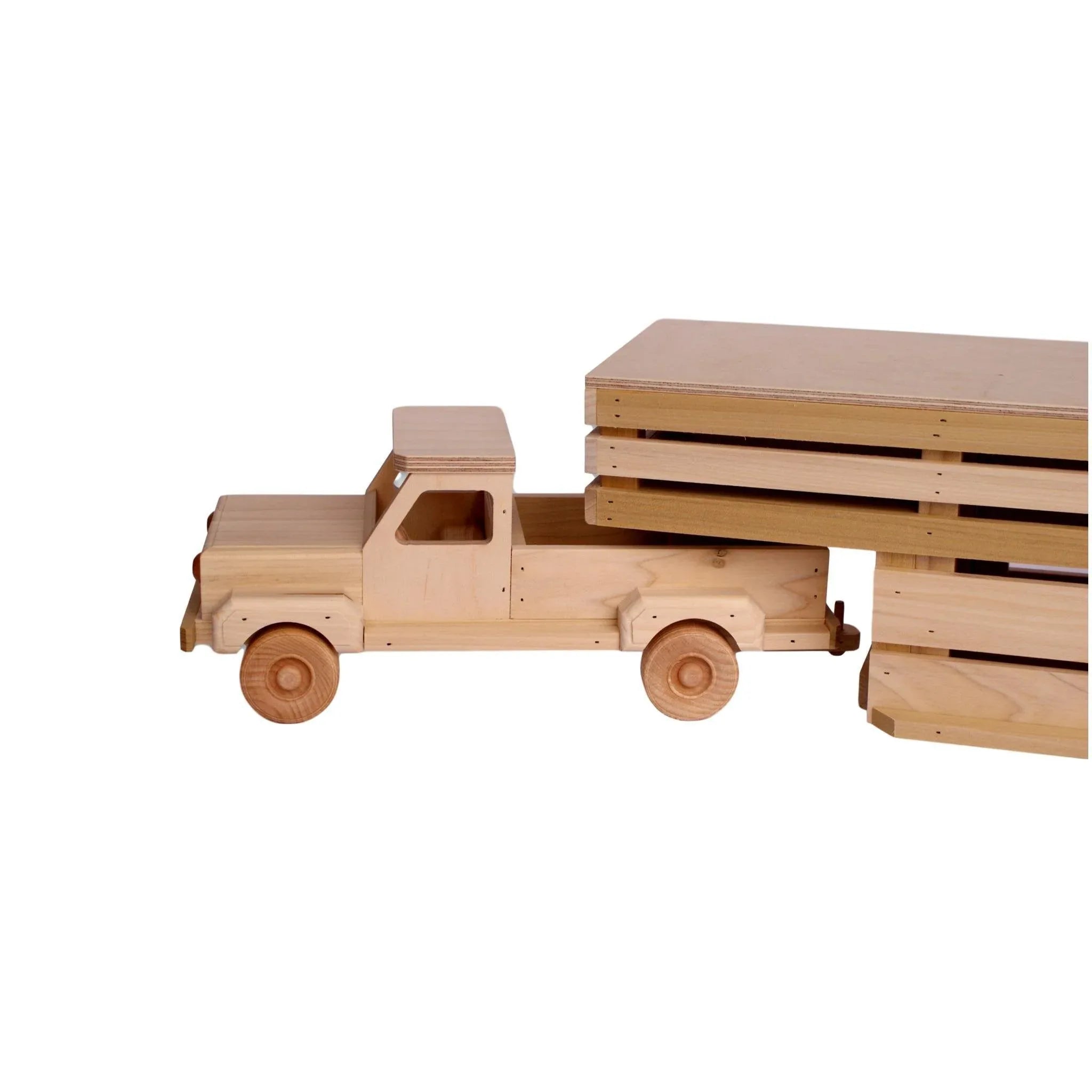 Amish-Made Wooden Toy Pickup and Gooseneck Trailer Set - BIG FRENCHIES