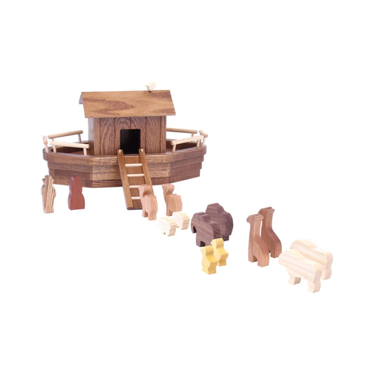 Noah's Ark Wooden Playset with 13 Animals, Removable Roof and Ramp - BIG FRENCHIES