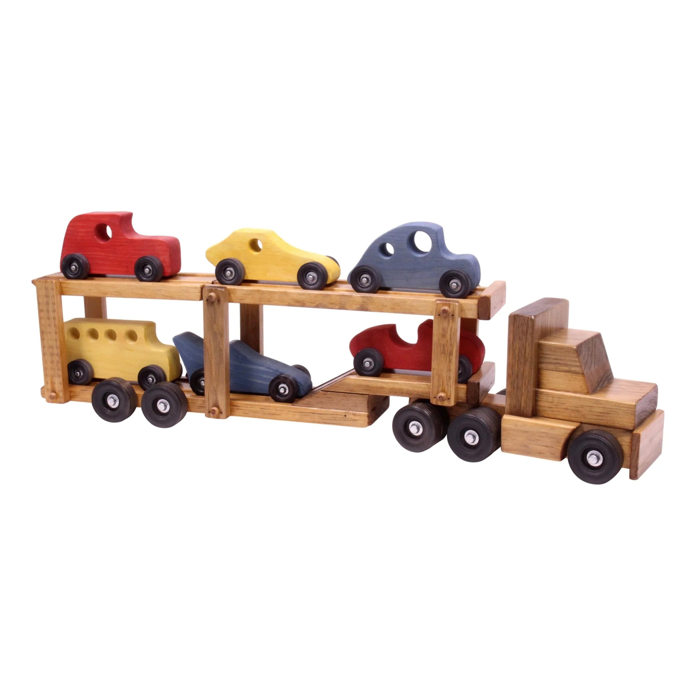 Wooden Car-Carrier Semi Truck and Trailer Toy Set with 6 Cars - BIG FRENCHIES