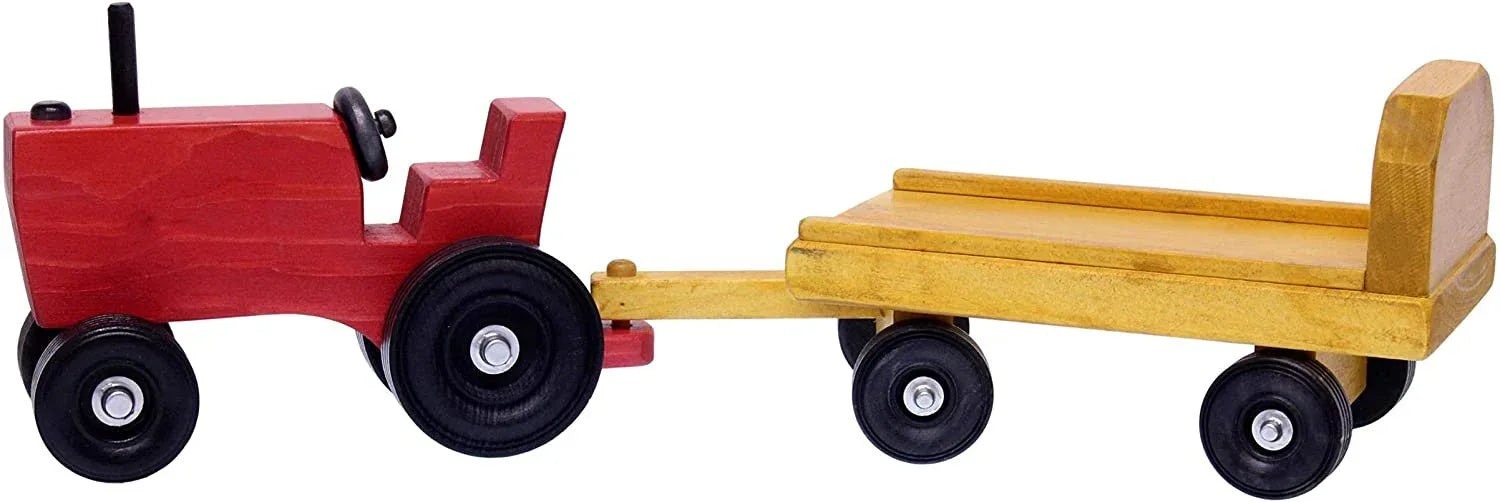 Amish-Made Wooden Toy Tractor and Wagon Set with Hay Bales - BIG FRENCHIES