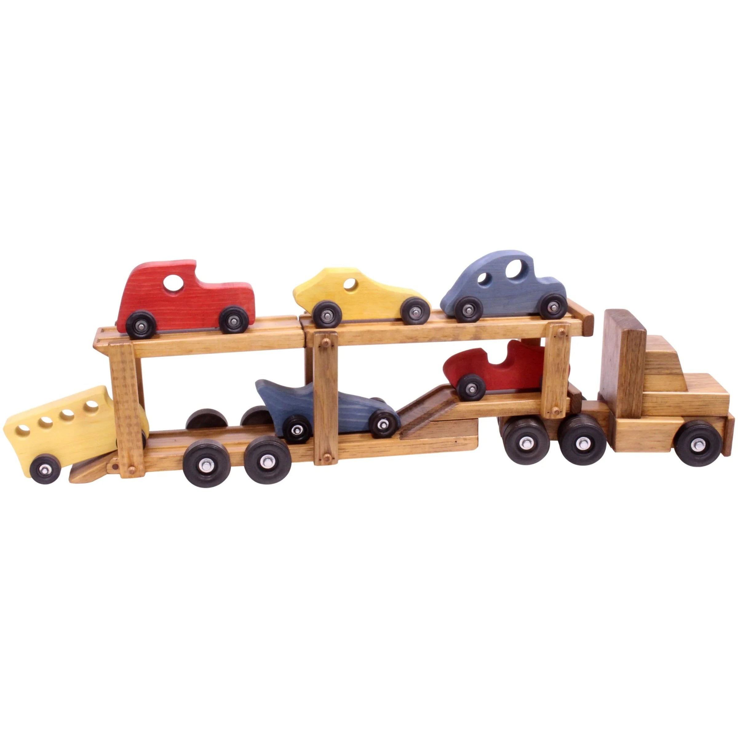 Wooden Car-Carrier Semi Truck and Trailer Toy Set with 6 Cars - BIG FRENCHIES