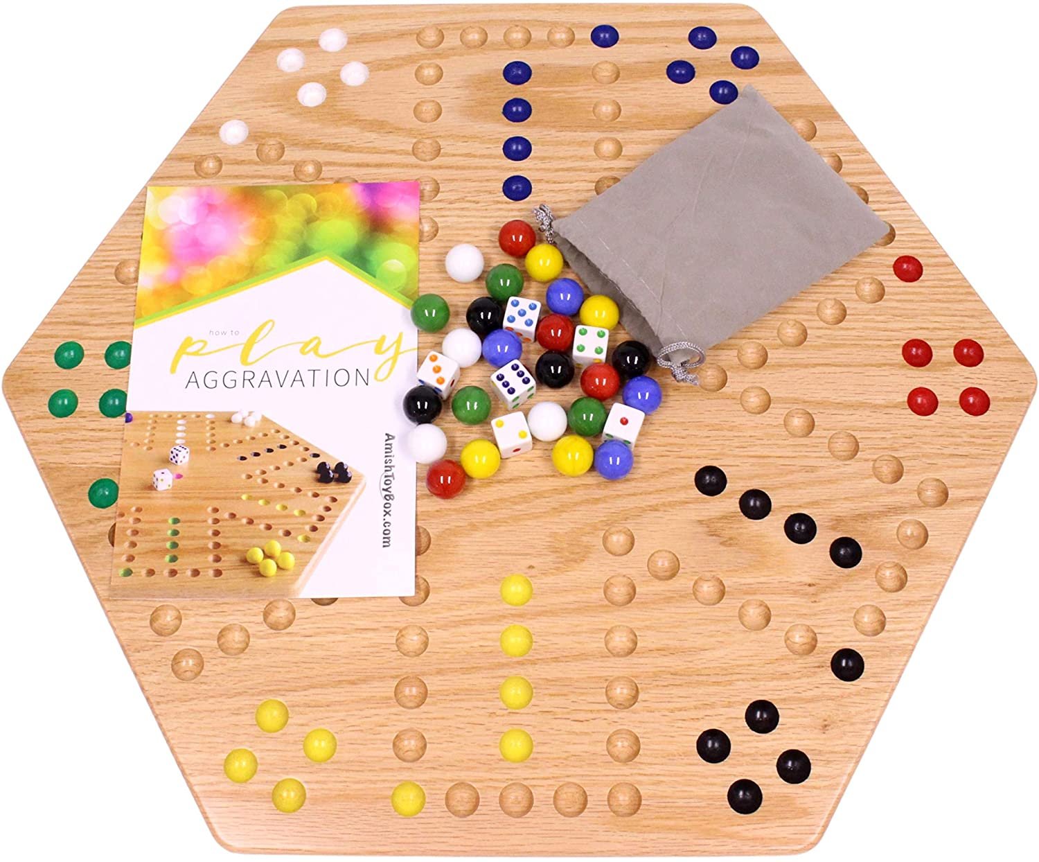 Aggravation Wahoo Marble Board Game, Double-Sided, Hand Painted