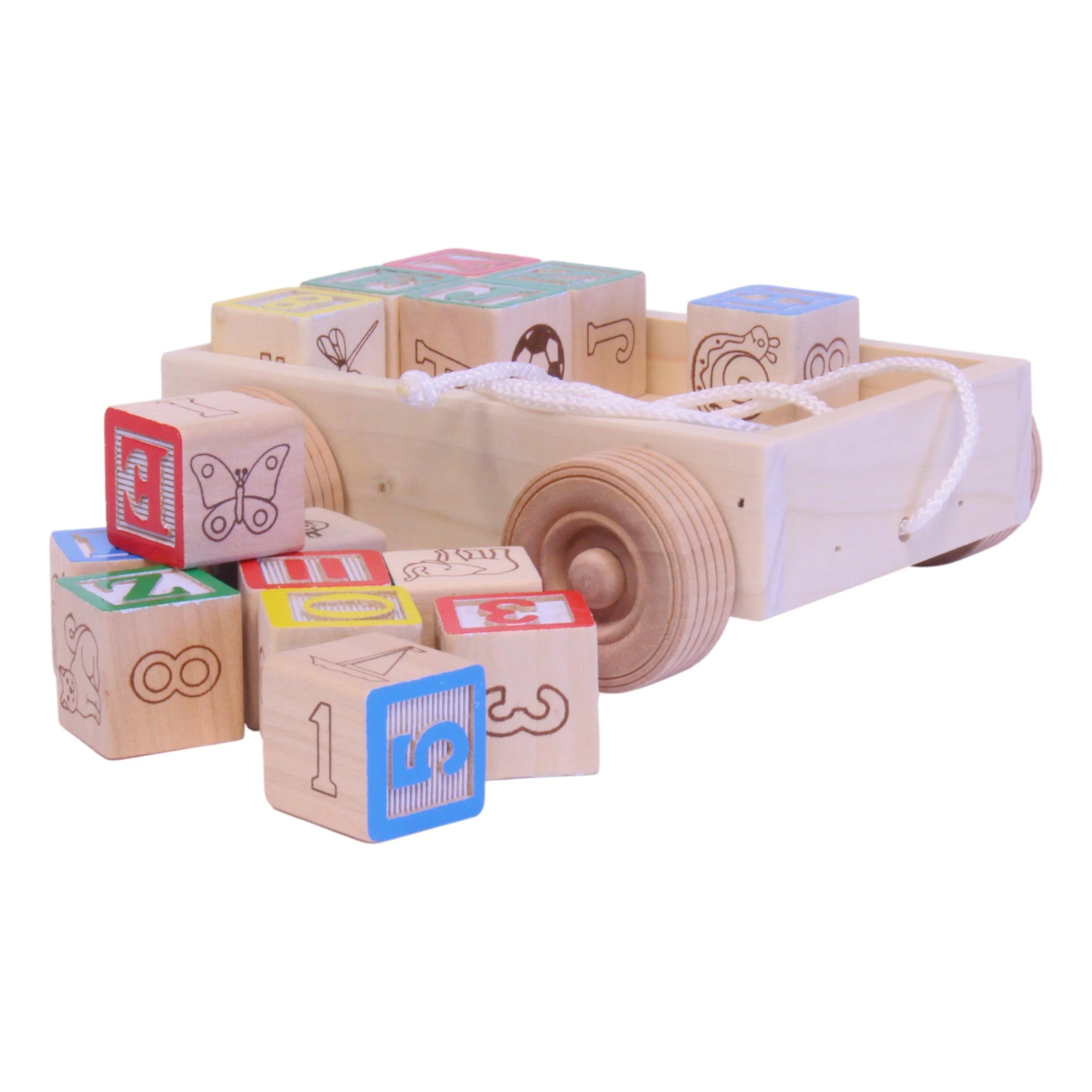 Amish-Made Wooden ABC Block Toddler Pull-String Wagon Toy - BIG FRENCHIES