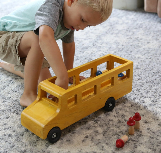 Amish-Made Wooden School Bus Toy, Child Safe Finish - BIG FRENCHIES