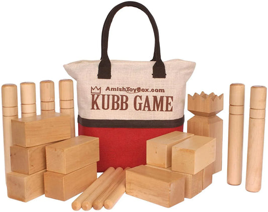 Amish-Made Deluxe Maple Hardwood Kubb Game with Clear Protective Finish, Regulation Size - BIG FRENCHIES